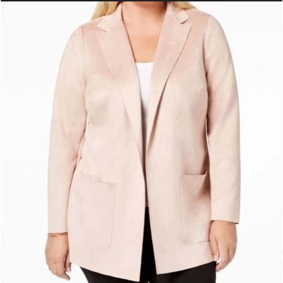 Charter Club Blush Pink Faux Suede Open Front Jacket Size Large - Picture 1 of 6